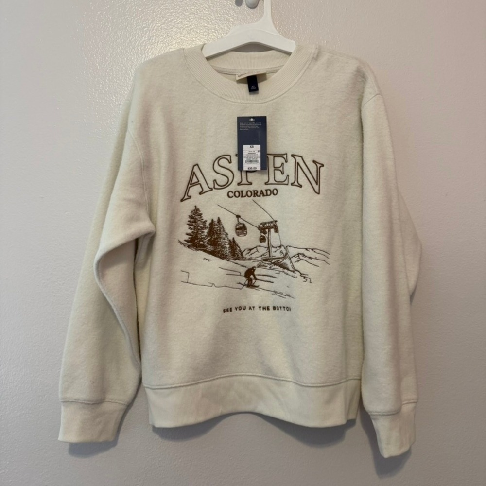 Universal Thread Aspen Colorado Graphic Sweatshirt Cream XS New